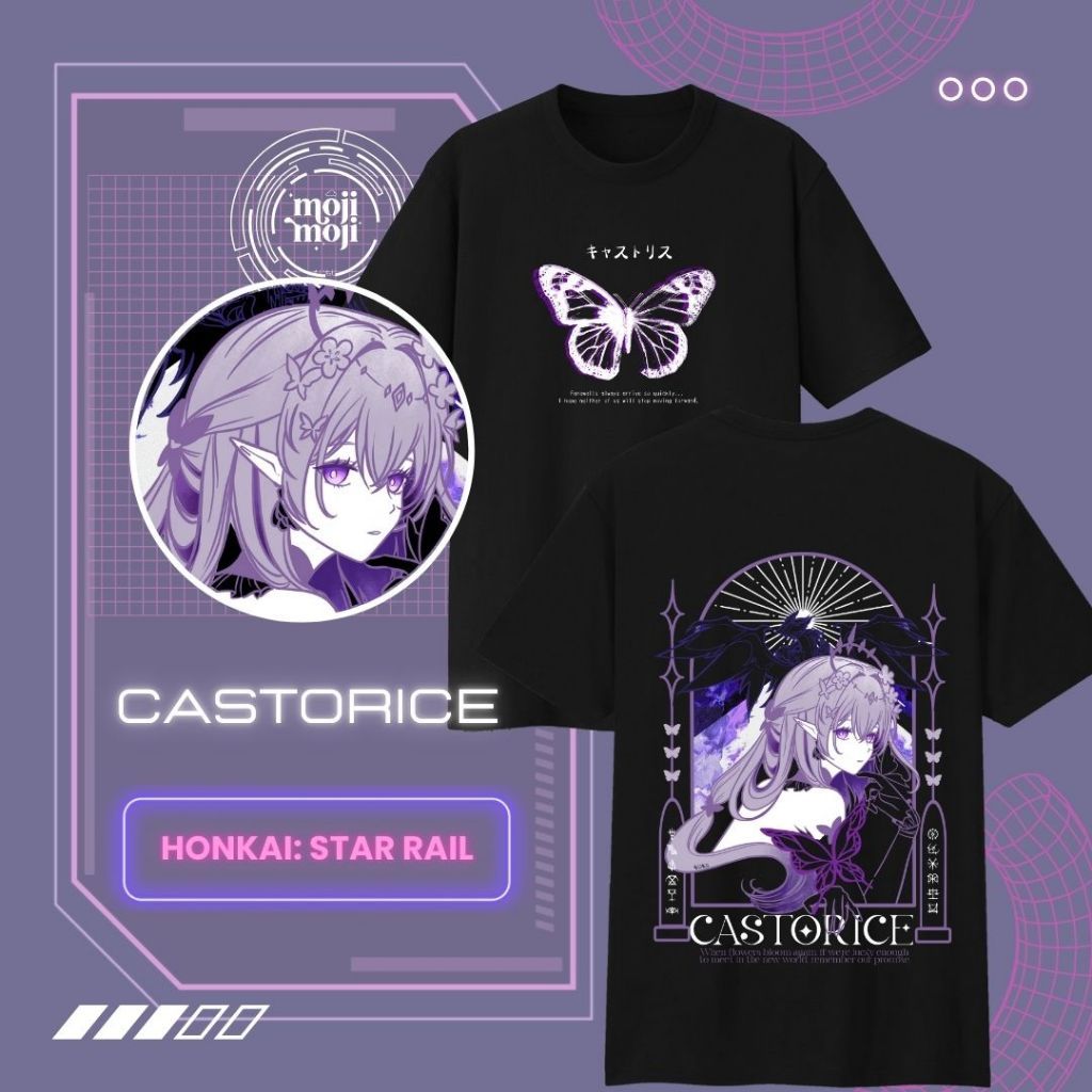 HONKAI STAR RAIL Castofrice เสื้อ HSR Castofrice Tshirt Honkai Merch สีดํา / ม่วง / สีกากี