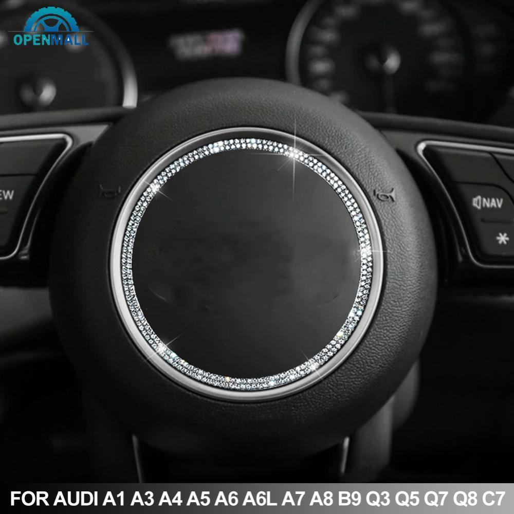 OPENMALL เพชร Bling พวงมาลัยรถสัญลักษณ์แหวนสติกเกอร์ Trim สําหรับ Audi A1 A3 A4 A5 A6 A6L A7 A8 B9 Q