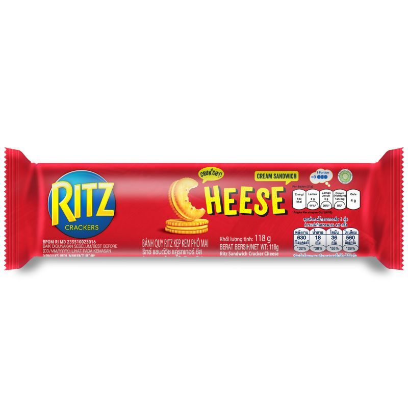 ริทซ์แซนวิชแครกเกอร์ รสชีส 118กรัม Ritz Sandwich Crackers Cheese 118g. [หมายเลขบาร์โค้ด 4893049120008 ]
