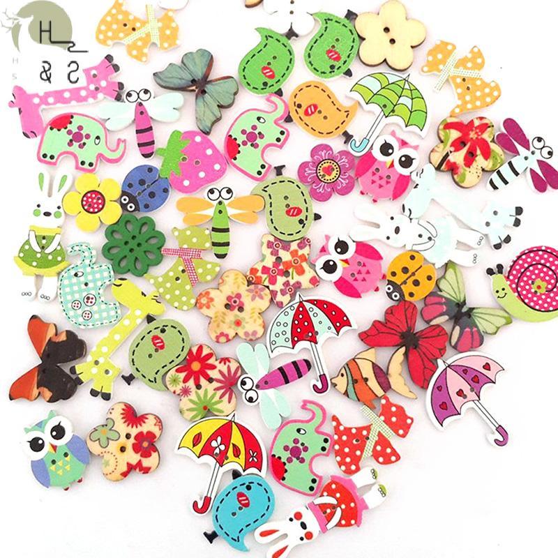 [H&S] 50 ชิ้นผสม DIY ไม้ยอดนิยม Scrapbooking ปุ่มการ์ตูนเย็บหัตถกรรมสัตว์ {th}