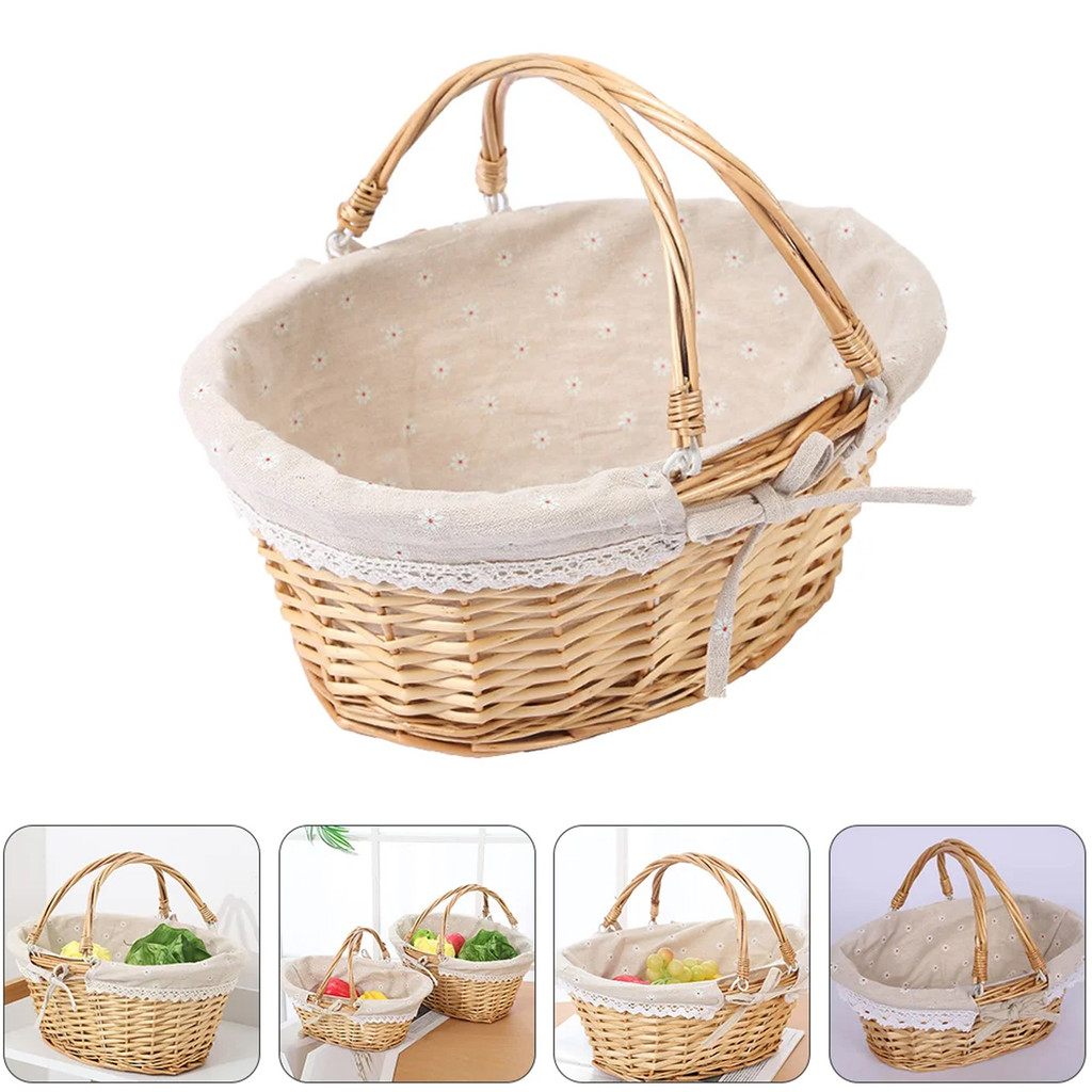 Basket Woven Wicker Flower Picnic Baskets Storage Wedding Girl Willow Handle Easter Handles Vegetabl