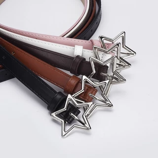 7 สี Star Buckle เข็มขัดหนัง Hollow Star Punch เอว Y2K แฟชั่นเข็มขัดบางสําหรับผู้หญิงกางเกงยีนส์กระโปรงชุดตกแต่ง