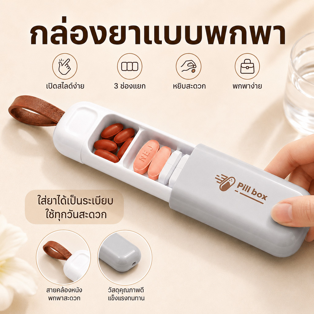 SoftLiv กล่องยามินิพกพา 3 ช่อง กันชื้นปิดผนึก วัสดุปลอดภัย ดีไซน์สวย ทนทานใช้ดี คุ้มราคา มีสต็อกส่งไว