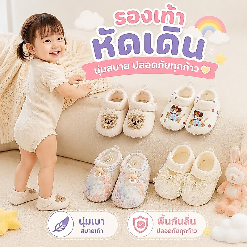 รองเท้าเด็กแรกเกิด กันลื่น ผ้าฝ้ายนุ่ม ระบายอากาศ อบอุ่น เชือกปรับได้ ลายสัตว์น่ารัก สำหรับทารก