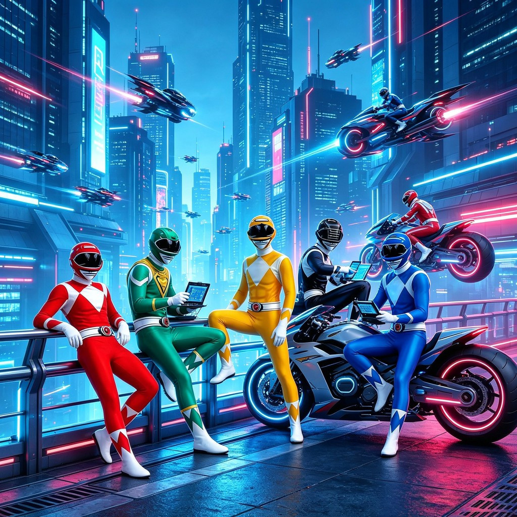 Power Rangers เครื่องแต่งกายเด็กผู้ใหญ่ คอสเพลย์ชุดแฟนซีปาร์ตี้ Jumpsuit Superhero ส่งจากไทย