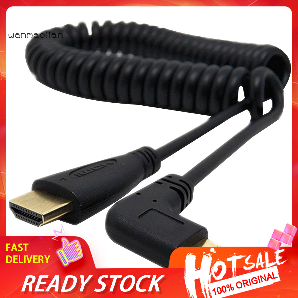<wanmaolian> Mini HDMI เข้ากันได้กับ HDMI ชาย 90 องศามุมขวาอะแดปเตอร์สายสปริงสําหรับ SLR PC
