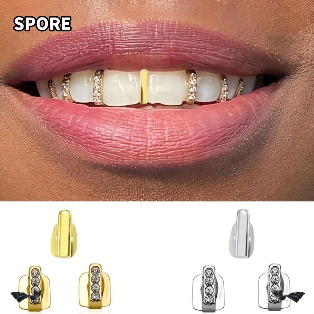 SPORE 3 ชิ้น Grillz, เงา Rhinestone Hip Hop ฟัน Grillz, หมวกฟันกลวงผู้หญิงผู้ชาย