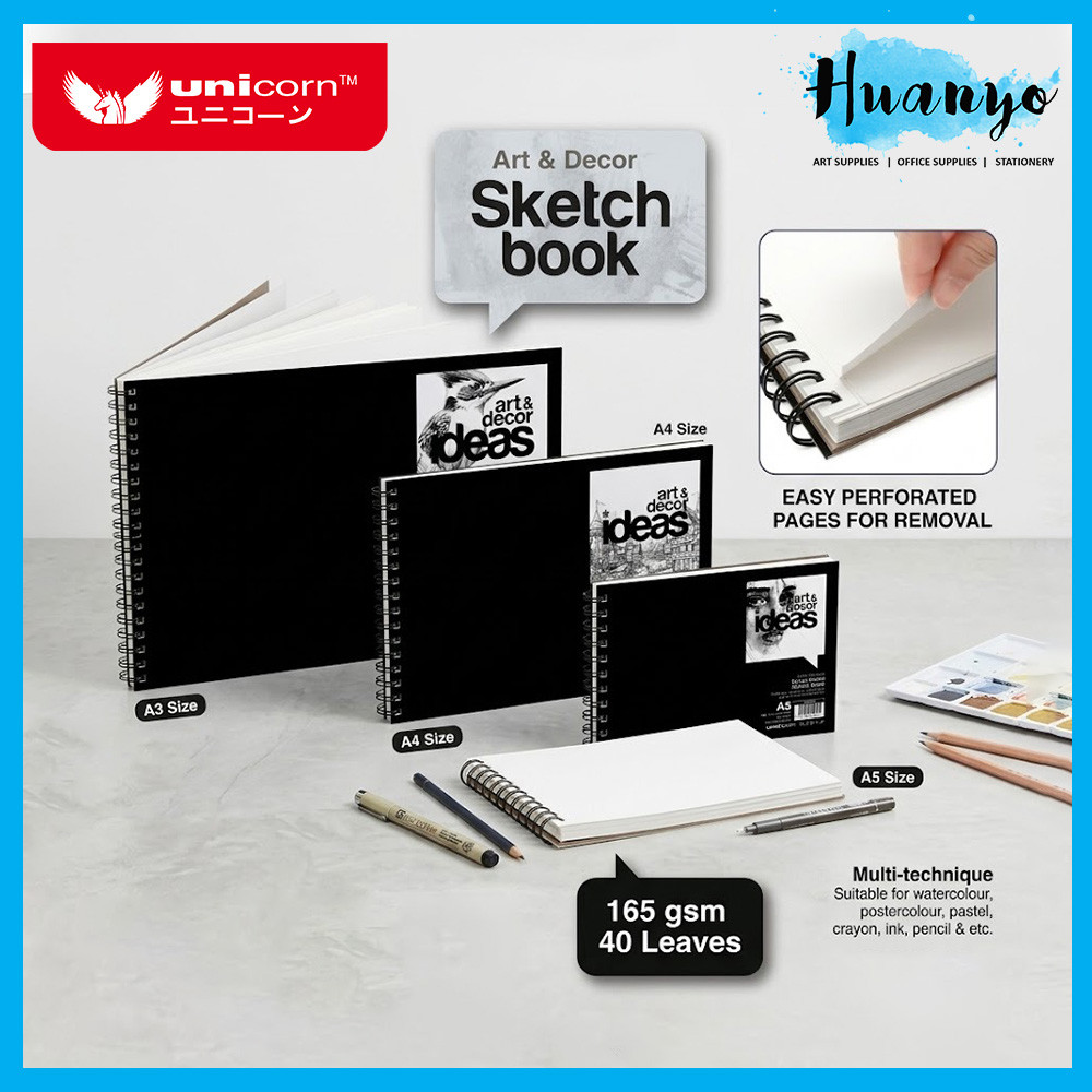 [HUANYO] Unicorn Mixed Media Art Decor Sketch Book ปกแข็ง Wire-O A3/A4/A5 (120/165/230gsm) Portrait 