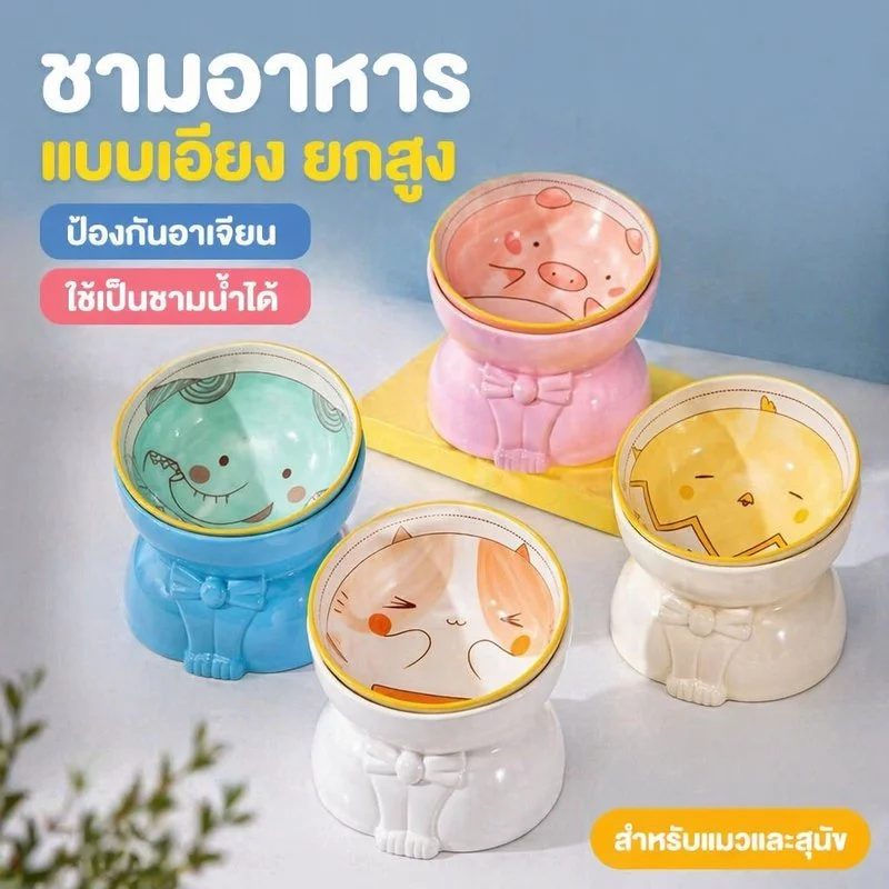 BHQ ชามอาหารแมวเซรามิกเอียงสูงป้องกันอาเจียนความจุขนาดใหญ่ฐานมั่นคงทําความสะอาดง่าย