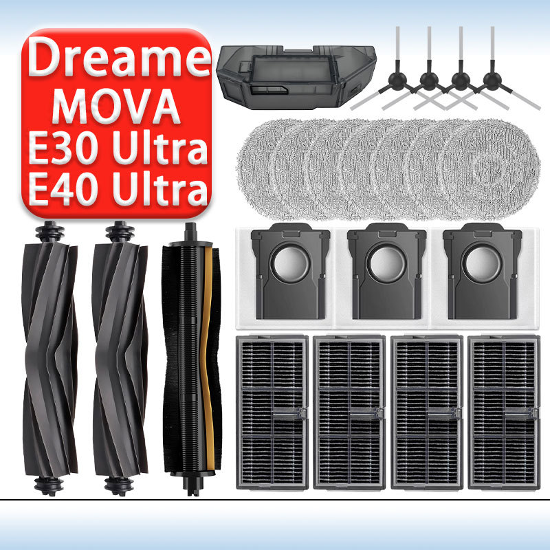 Dreame MOVA E30 Ultra E40 Ultra เครื่องดูดฝุ่นหุ่นยนต์อุปกรณ์เสริมหลักแปรงด้านข้าง Mop ผ้ากรองถุงเก็บฝุ่นอะไหล่