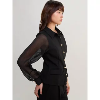 [Pomelo] เสื้อเชิ้ตแขนซีทรูเข้ารูป / Sheer Long Sleeve Shirt