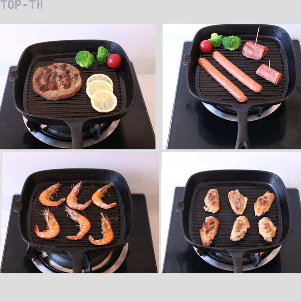 Cast Iron Square Grill Pan with Single Handle for Steak and Meat Cooking Use