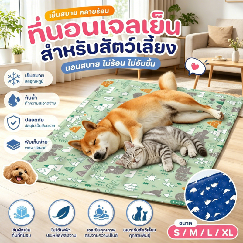 Pet Cool Mat แผ่นเจลเย็นแมวสุนัข ที่นอนสัตว์เลี้ยง ที่นอนเจลเย็น วัสดุกันน้ำ ไม่จำเป็นต้องแช่เย็น