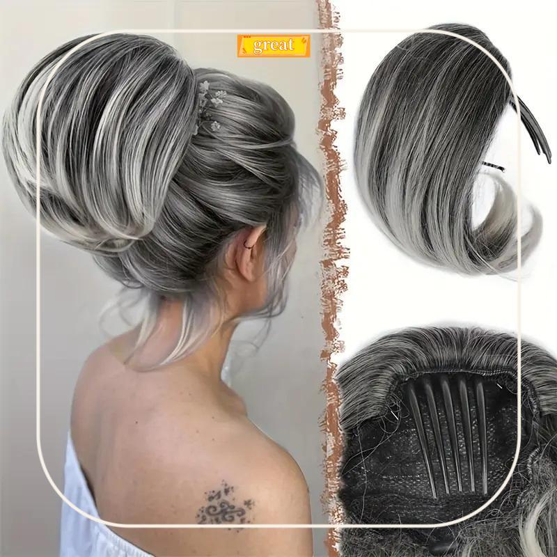 SPING สังเคราะห์ Messy Bun ผู้หญิงตรงสั้นผมหางม้า Extension สังเคราะห์ตรง Claw คลิป Chignon ธรรมชาติ Hairpieces DDC