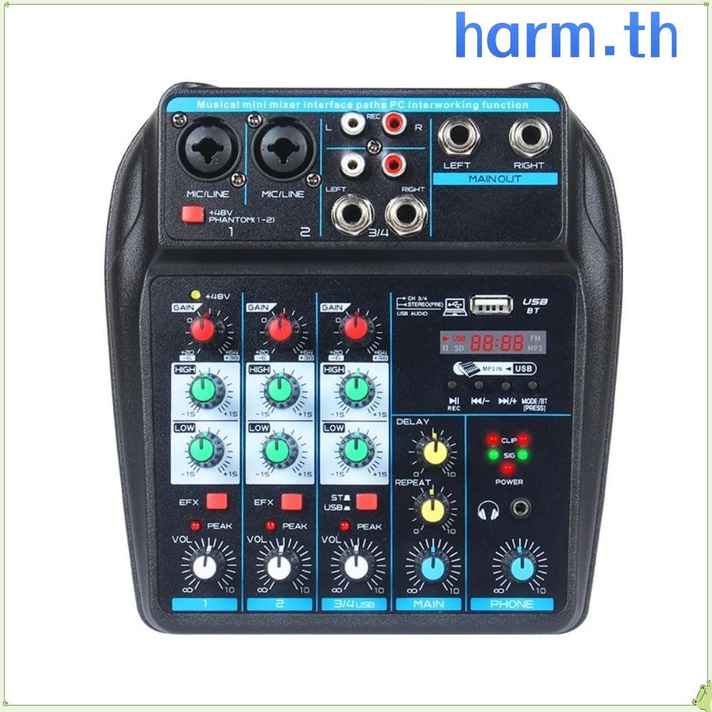 HARM DJ Console Mixer, 4-Channel with 48V Phantom Power Audio Mixer, Bluetooth Portable Monitor Kara