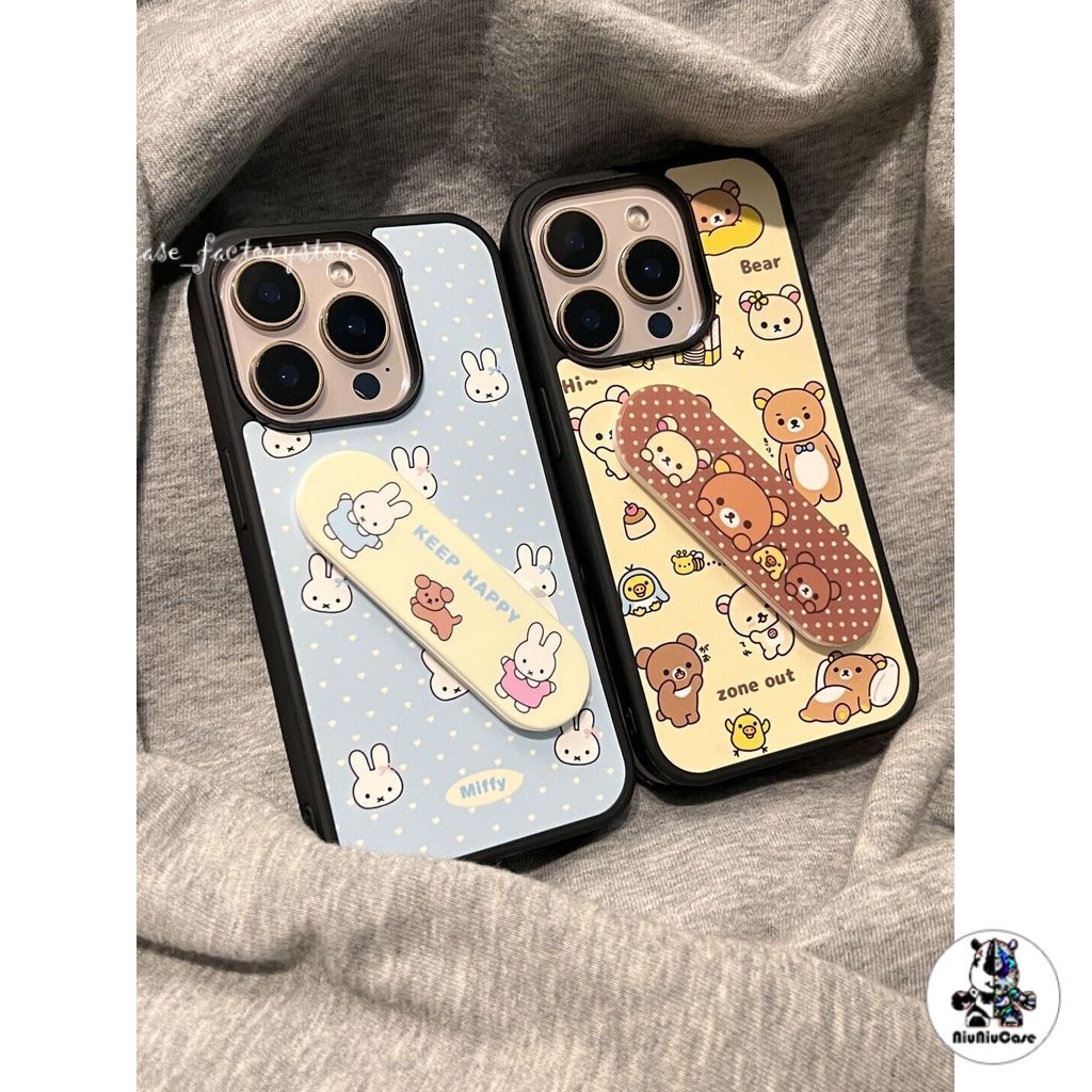 ขาตั้งการ์ตูนหมีและที่วางสำหรับคนขี้เกียจ For iphone 17 16 15 14 13 12 11 pro max Plus เคสไอโฟนสวยๆ กันกระแทก เคสป้องกัน