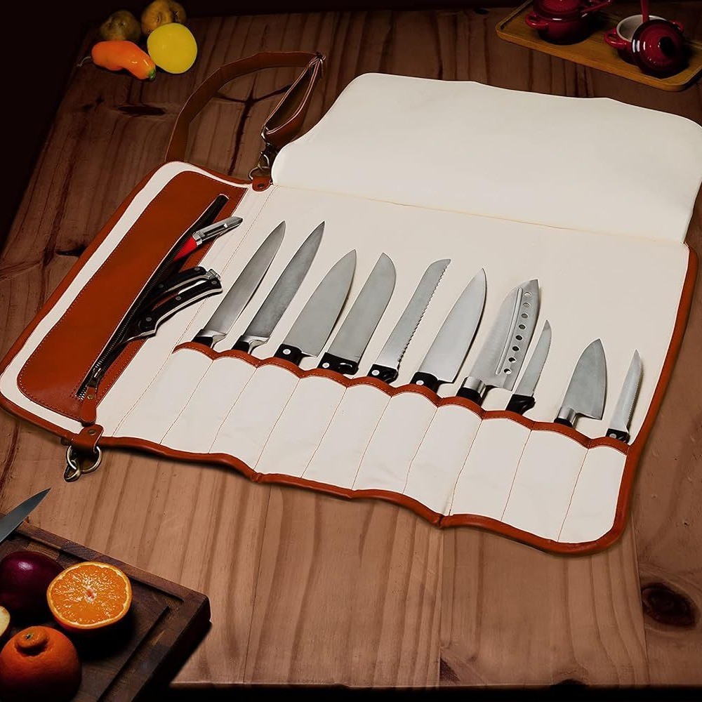 Chef's Knife Storage Bag, Portable Tool Bag, Western Cuisine Chef's Knife Roll Bag, Genuine Leather 