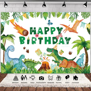 GeeParty ฉากหลังไดโนเสาร์ดาวหาง 150x100 ซม. แบนเนอร์ Happy Birthday ตกแต่งวันเกิดเด็ก ธีมไดโนเสาร์ ฉากถ่ายรูป ของตกแต่งป