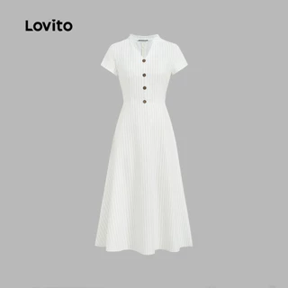 (New Arrival) Lovito ชุดเดรสลําลองลายดอก สไตล์สบายๆ สําหรับฤดูใบไม้ผลิ/ฤดูร้อน สีแอปริคอต สําหรับผู้หญิง ทำงาน เกาหลี อินเทรนด์ L200AD014