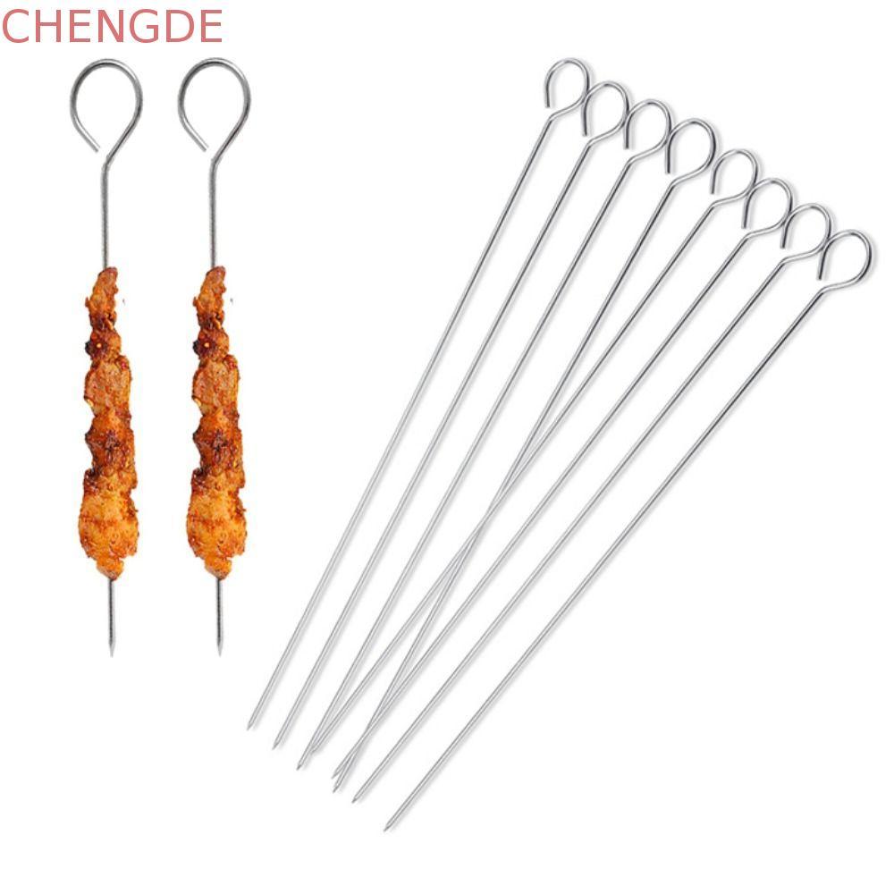 CHEENGDE 20 ชิ้นเข็มห่านย่าง, 20/25/30 ซม.Kabob Skewers สแตนเลสบาร์บีคิว Skewers, BBQ เครื่องมือ Rin