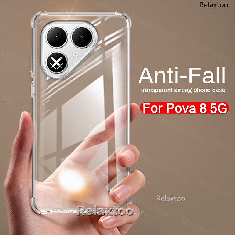 ปลอกใสสําหรับ Tecno Pova 8 Pova8 Ultra Pro 8Ultra 8Pro Pova8Ultra/8Pro 5G 4G LK6 ซิลิโคนอ่อนนุ่มโปร่งใสเคสโทรศัพท์กันกระแทกเลนส์กล้องป้องกันปกหลังปลอก