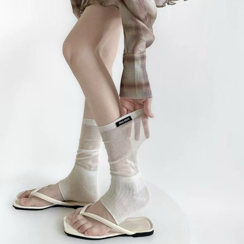 Miu Cloth Label Foot Socks Mid-Tube Thin Style Breathable Ballet Style Stitching Flat Half-Leg Cover