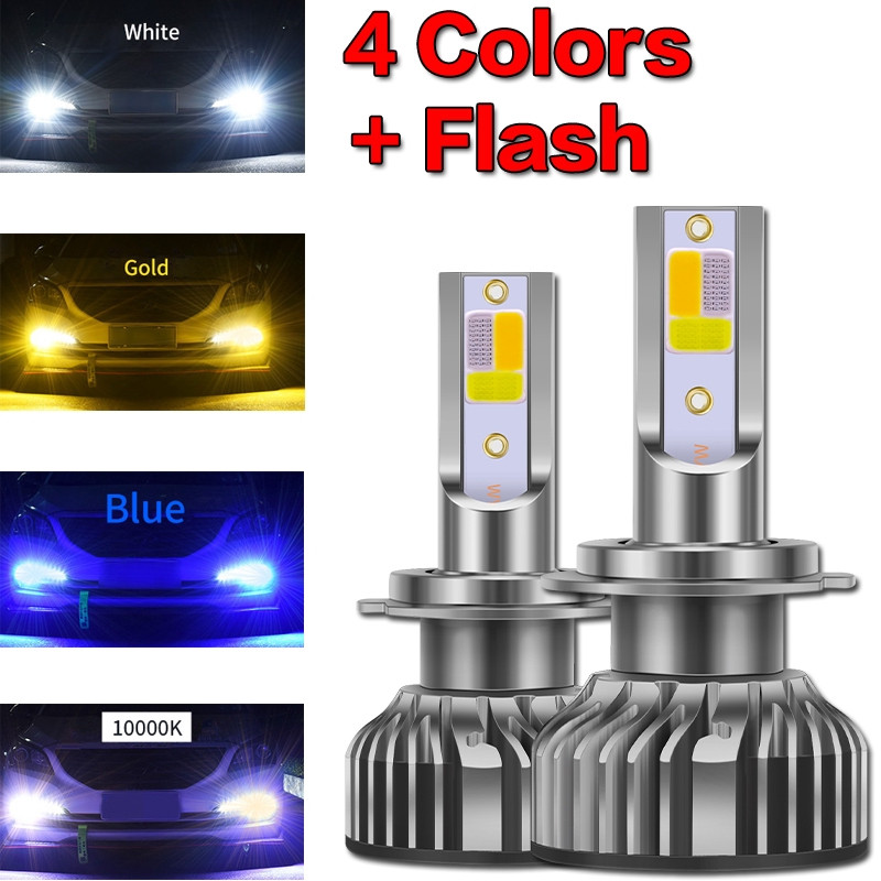 1 คู่สี่สี + แฟลช LED ไฟหน้ารถ 10000LM Auto LED H4 H1 H7 H8 H9 H11 H16 9005 HB3 9006 HB4 3000K 6000K