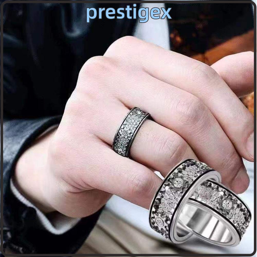 PRESTIGEX Gear Spinner Rings Handmade Diamond Orate Mechanical Band Ring