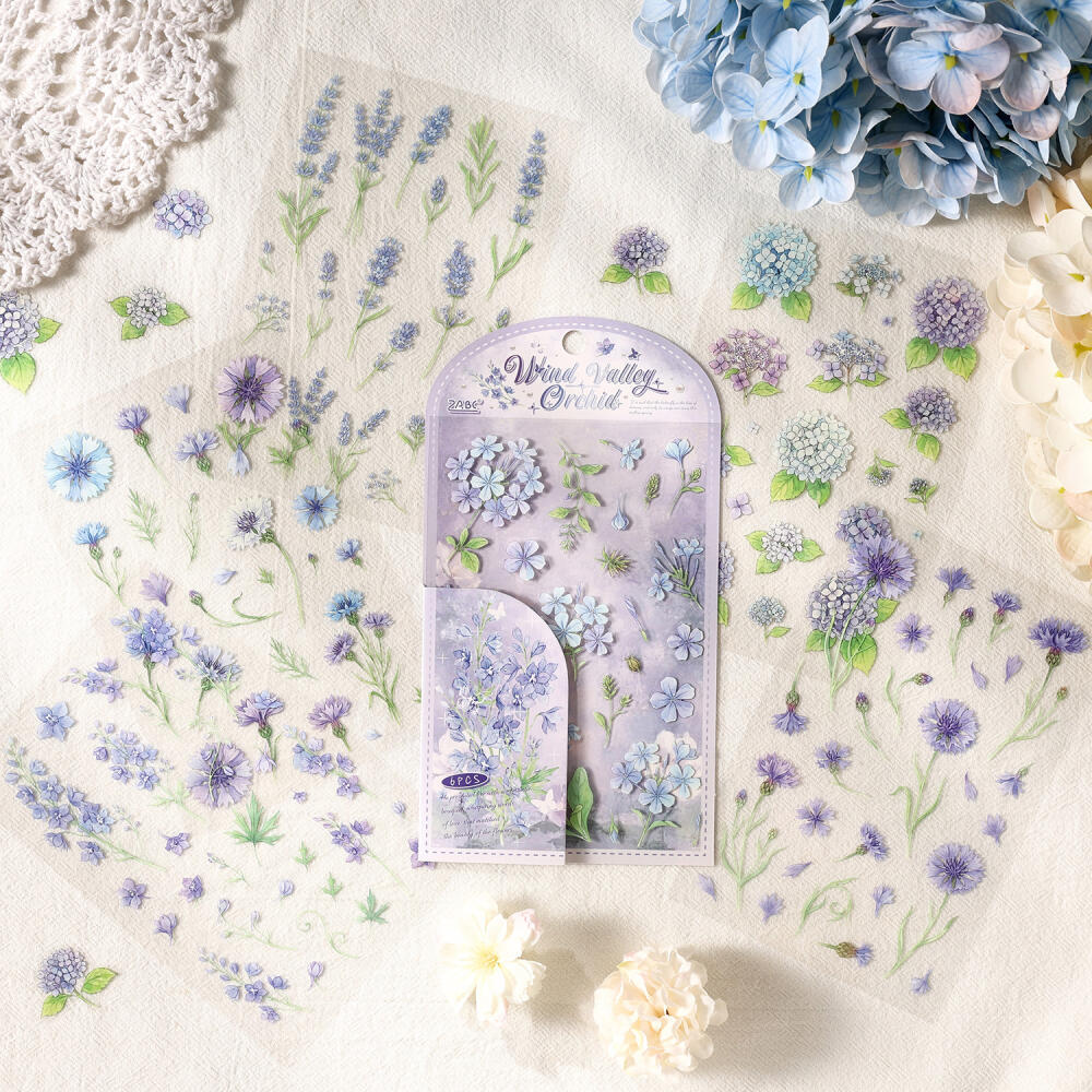 WEI 6 ชิ้น [Frost Flower Whisper Series] Orchid Valley Red Plum Floral Theme Journal วัสดุสติกเกอร์ตกแต่ง Decals เครื่องเขียน