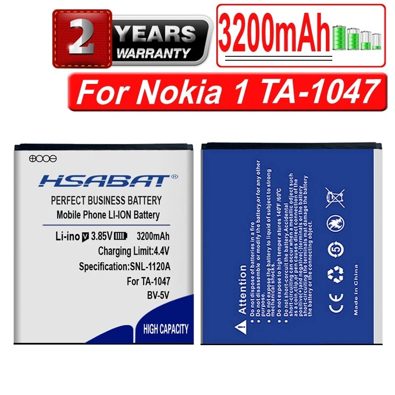 HSABAT แบตเตอรี่ BV-5V 3200mAh สําหรับ Nokia 1 TA-1047