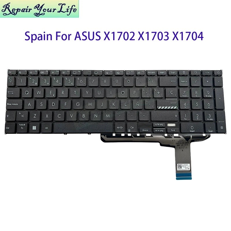 สเปนสเปนคีย์บอร์ดสําหรับ ASUS Vivobook 17 X1702 M1702 X1703 K1703 X1704 X1702ZA X1704VA 0KNB0-670BSP