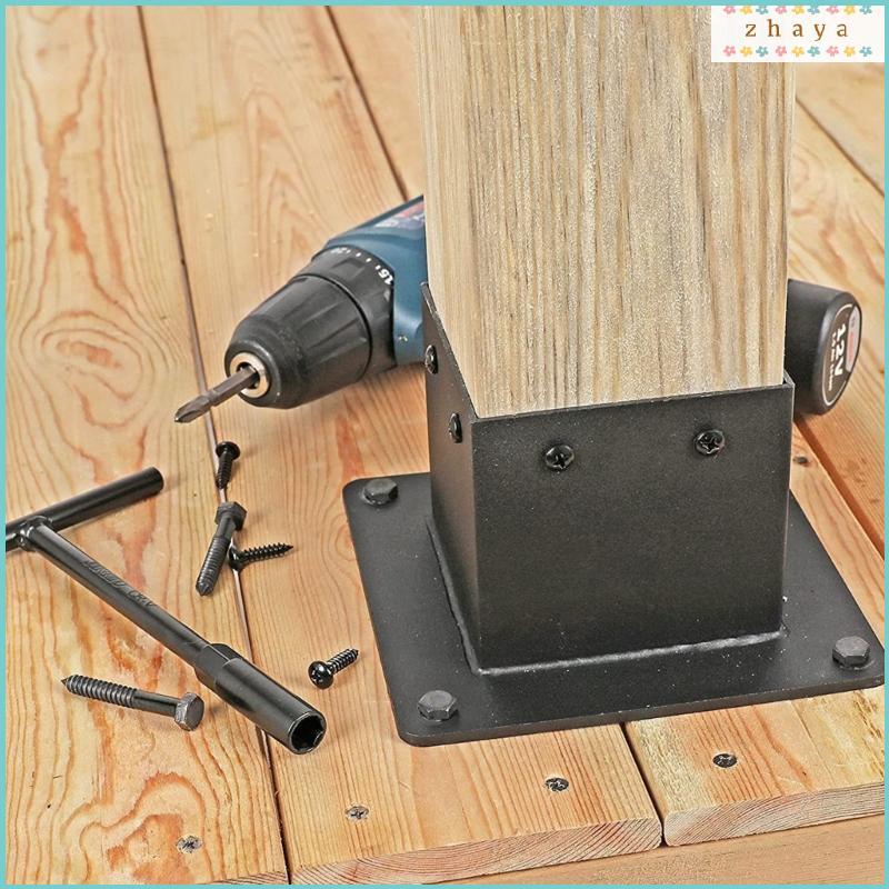 ZHAYA ตัวยึดโลหะสีดําที่มั่นคง Pergolas Deck Railing Support ติดตั้งง่าย