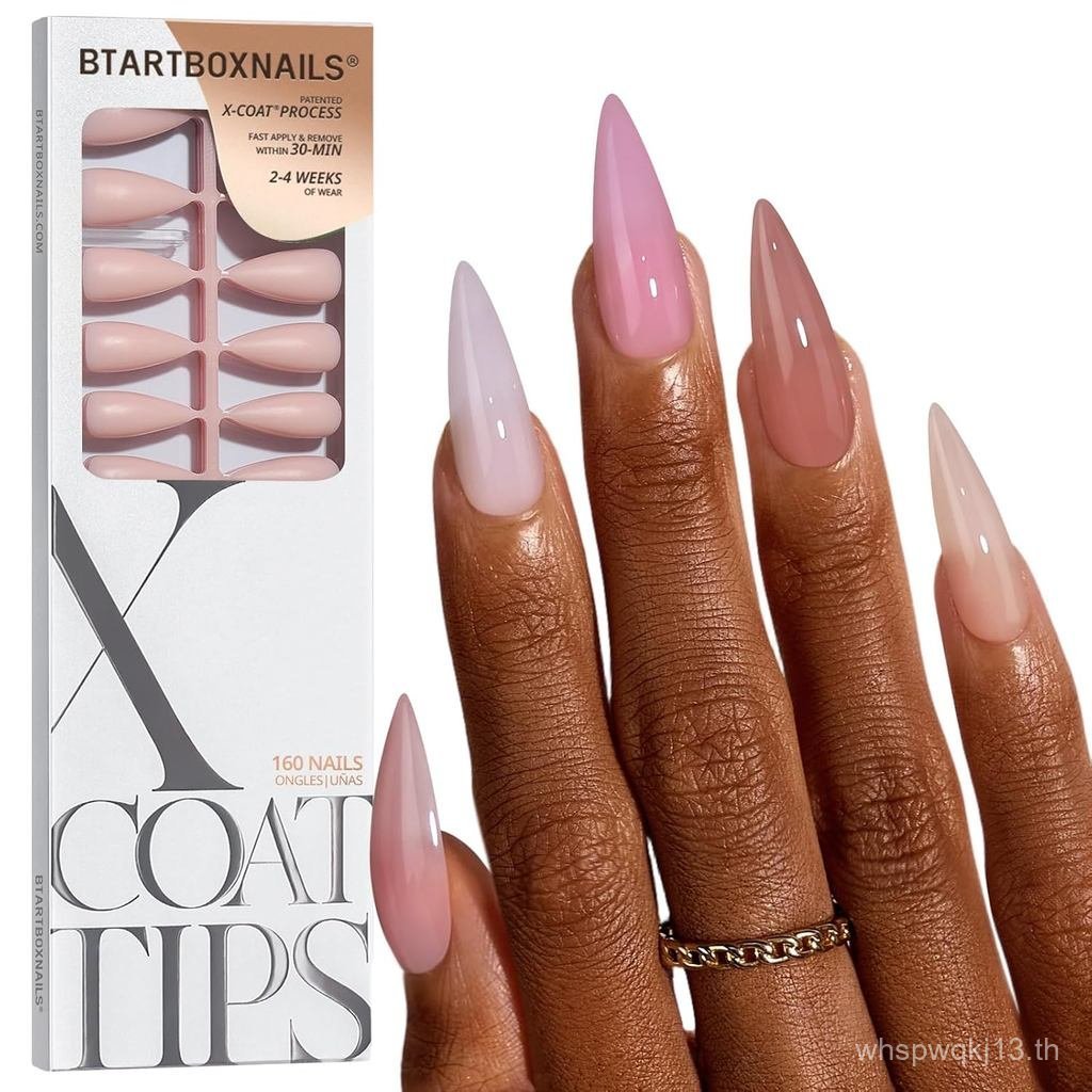 BTArtboxnails XCOATTIPS Bare 5 เฉดสี Nude Press on Nails - Long Stiletto Press on Nails, 4-Week Wear