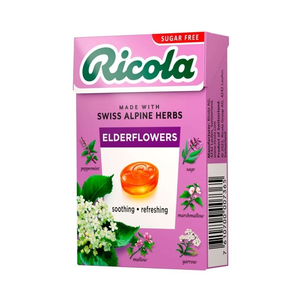 ริโคล่า ลูกอมชูการ์ฟรีเอลเดอร์ฟลาวเวอร์ Ricola Elderflower Candy 40g.