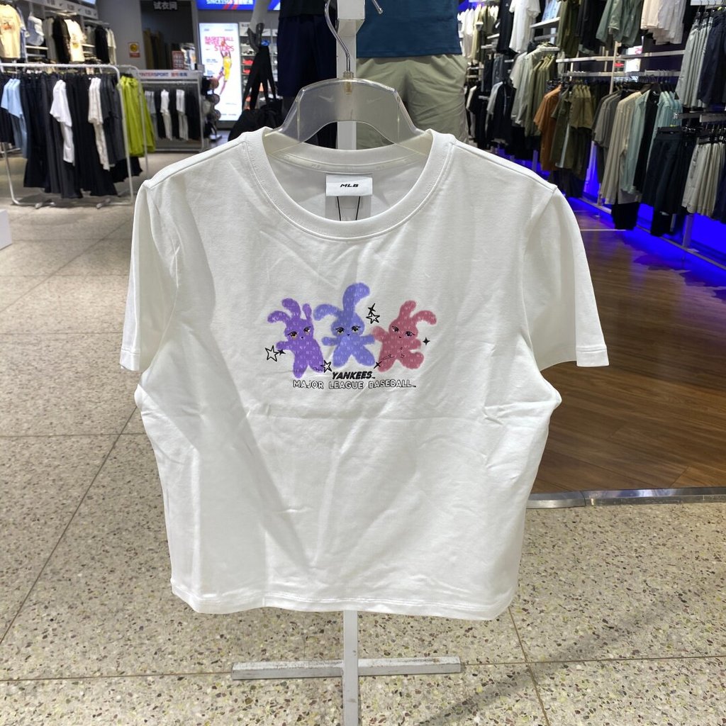 MBL ผู้หญิงสั้น Retro NY เก่าดอกไม้สบายๆรอบคอกีฬาเสื้อยืดแขนสั้น 3FTSN7263HFYC