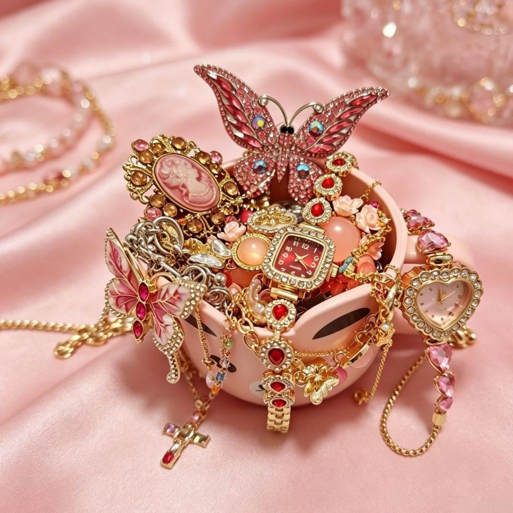 Boutique Jewelry Mystery Box Selected Jewelry (รวมสร้อยคอ ต่างหู สร้อยข้อมือ แหวน 4 ชิ้น) ของขวัญ PD
