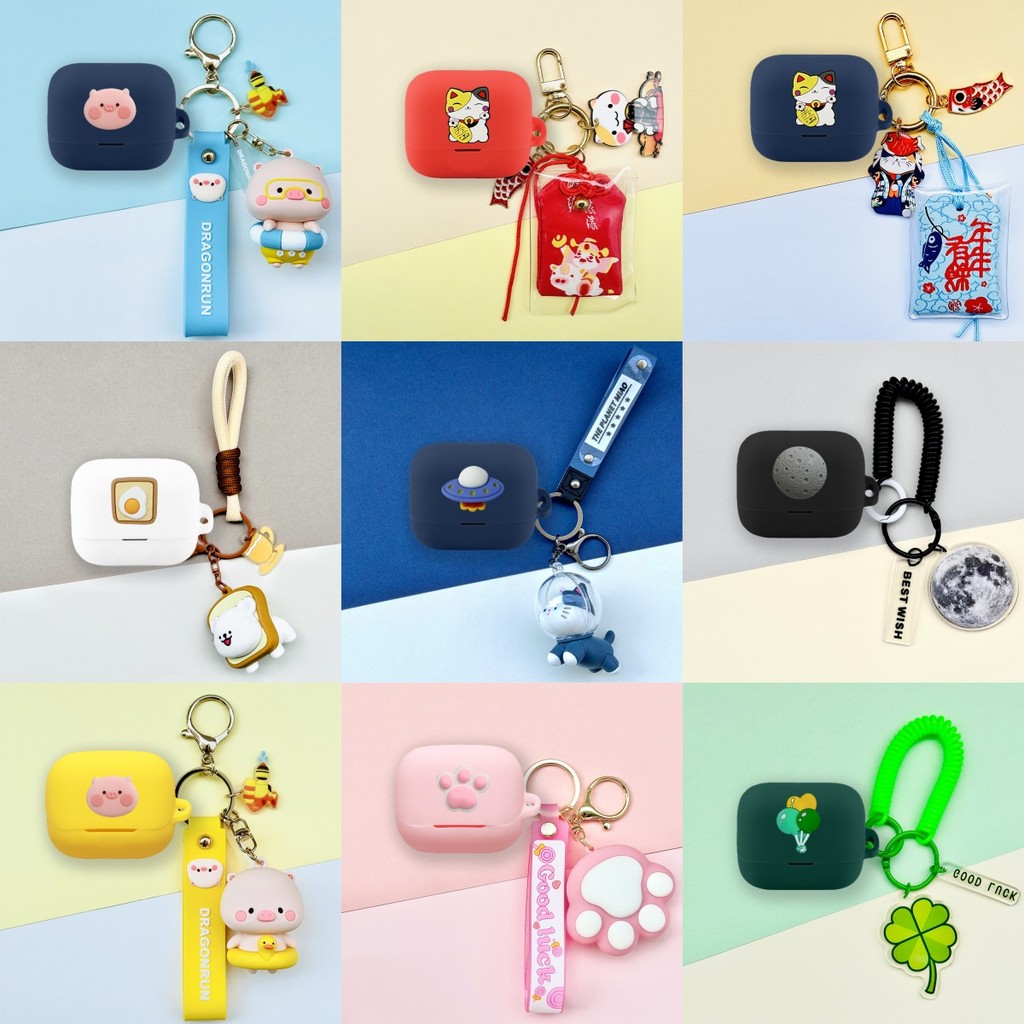 Compatible with Honor EarBuds 4 Case Cartoon Lucky Cat Pendant Cute Piggy Keychain Silicone Soft Case Suitable for Honor EarBuds 4 Shockproof Shell Protective Sleeve
