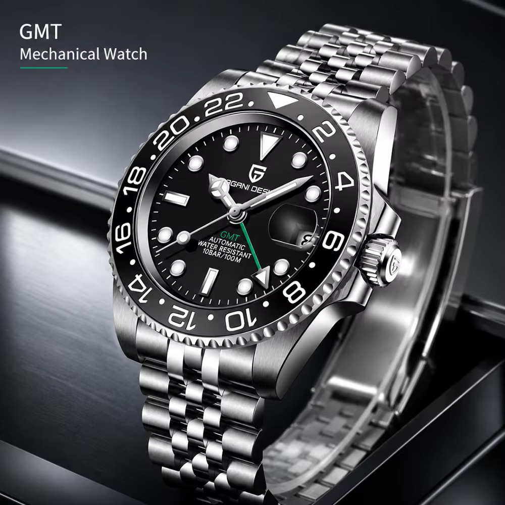 Top PAGANI DESIGN Original 40MM Mens GMT Mechanical Watch with Ceramic Bezel, Sapphire Glass, Lumino