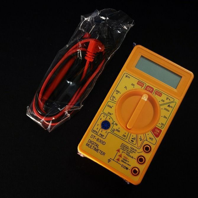 DT830D สีเหลืองมินิมัลติมิเตอร์ช่างไฟฟ้ามัลติมิเตอร์ AC เปิด-ปิด Buzzer DT830D สีเหลือง MINI univers