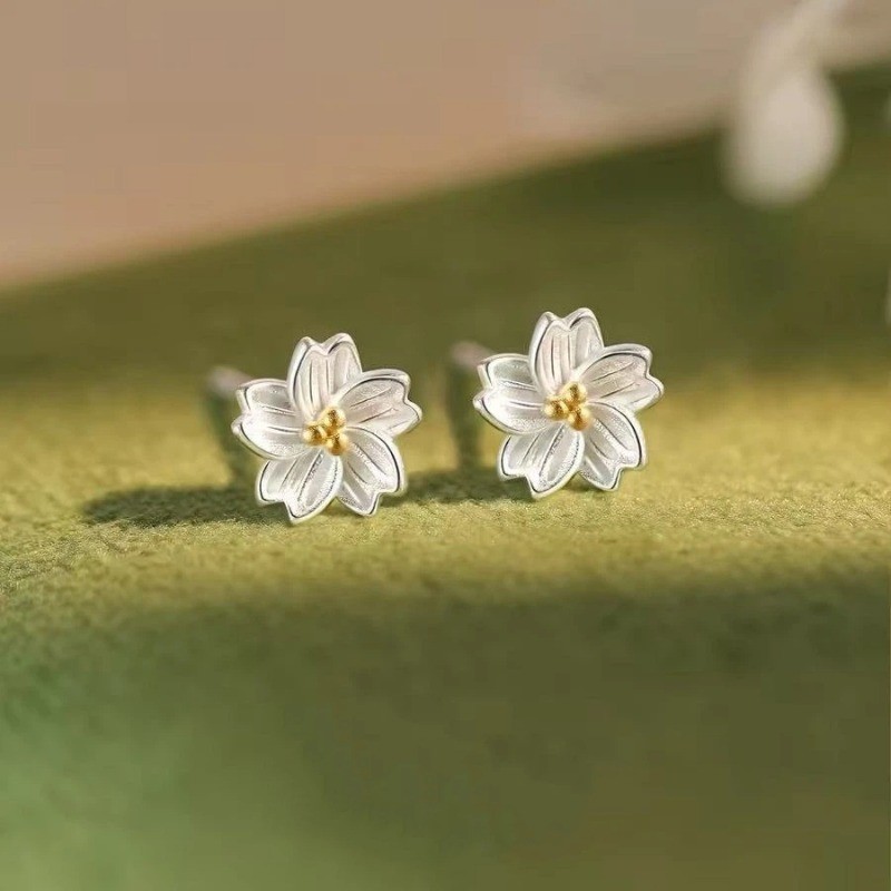 ส925 เงินสเตอร์ลิงต่างหูดอกซากุระแฟชั่นที่เรียบง่ายสุภาพสตรีของขวัญสวมใส่ทุกวัน