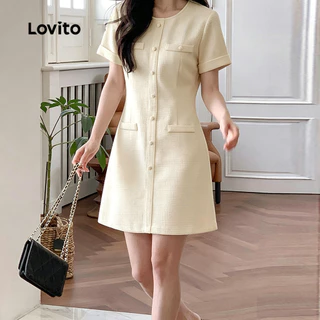 Lovito สง่างาม ชุดเดรสหรูหรา ชุดเดรสปุ่มธรรมดาสําหรับผู้หญิง LNE69055