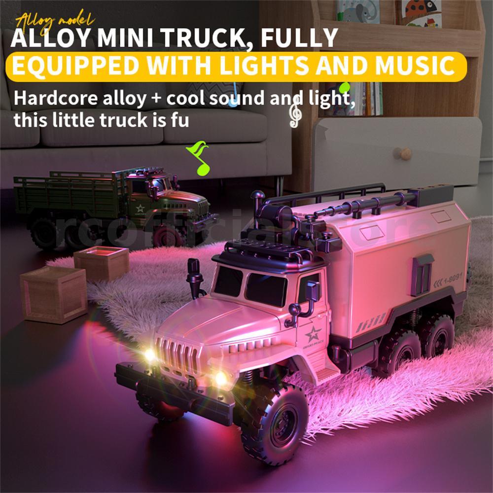 HJ2025-7D 8D 1/64 Mini Alloy RC รถบรรทุกขนส่ง 2.4G RWD 3 ความเร็ว LED เสียง App ควบคุมเดสก์ท็อปของขว