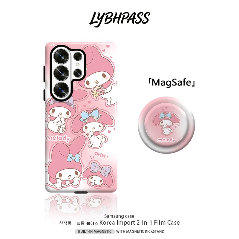 คสซัมซุง+มีขาตั้งแม่เหล็ก แม่เหล็ก MagSafe My Melody การ์ตูน น่ารัก ขอบ2ชั้น เคส Samsung galaxy s20 fe s21 s22 plus s23 s24 s25 edge s26 ultra note20 ultra A07 A17 A27 A37 A54 A55 A56 A57 5G เปิดเลนส์ กันกระแทก โทรศัพท์ มือถือ case