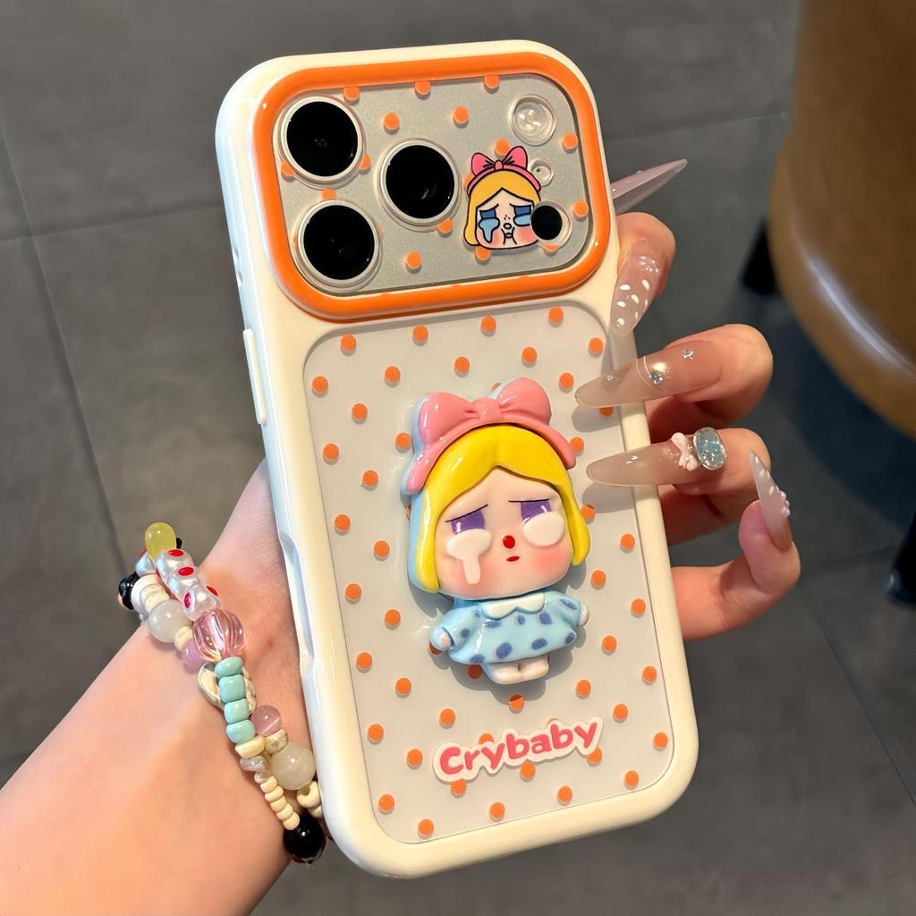 พรีเมี่ยม ทีพียู & อะคริลิคการ์ตูนเคสโทรศัพท์ 3ง ยกตุ๊กตาลายจุดออกแบบกันกระแทกกันฝุ่นป้องกันรอยขีดข่วนกรอบทูโทนปกใสสําหรับ ไอโฟน 17/16/15/14/13/12/11