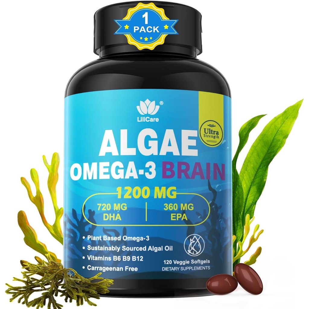 Vegan Omega 3 Softgel, Fish Oil Alternative, Plant-Based Omega 3 EPA DHA - w/Methylated B12, B6, B9,