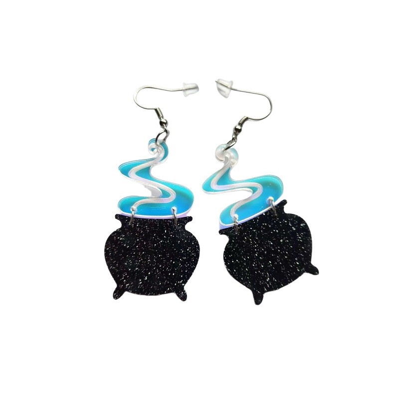 Preferred#Halloween Black Glitter Acrylic Iridescent Witch Bar Earrings New Funny Ear Accessories Eu