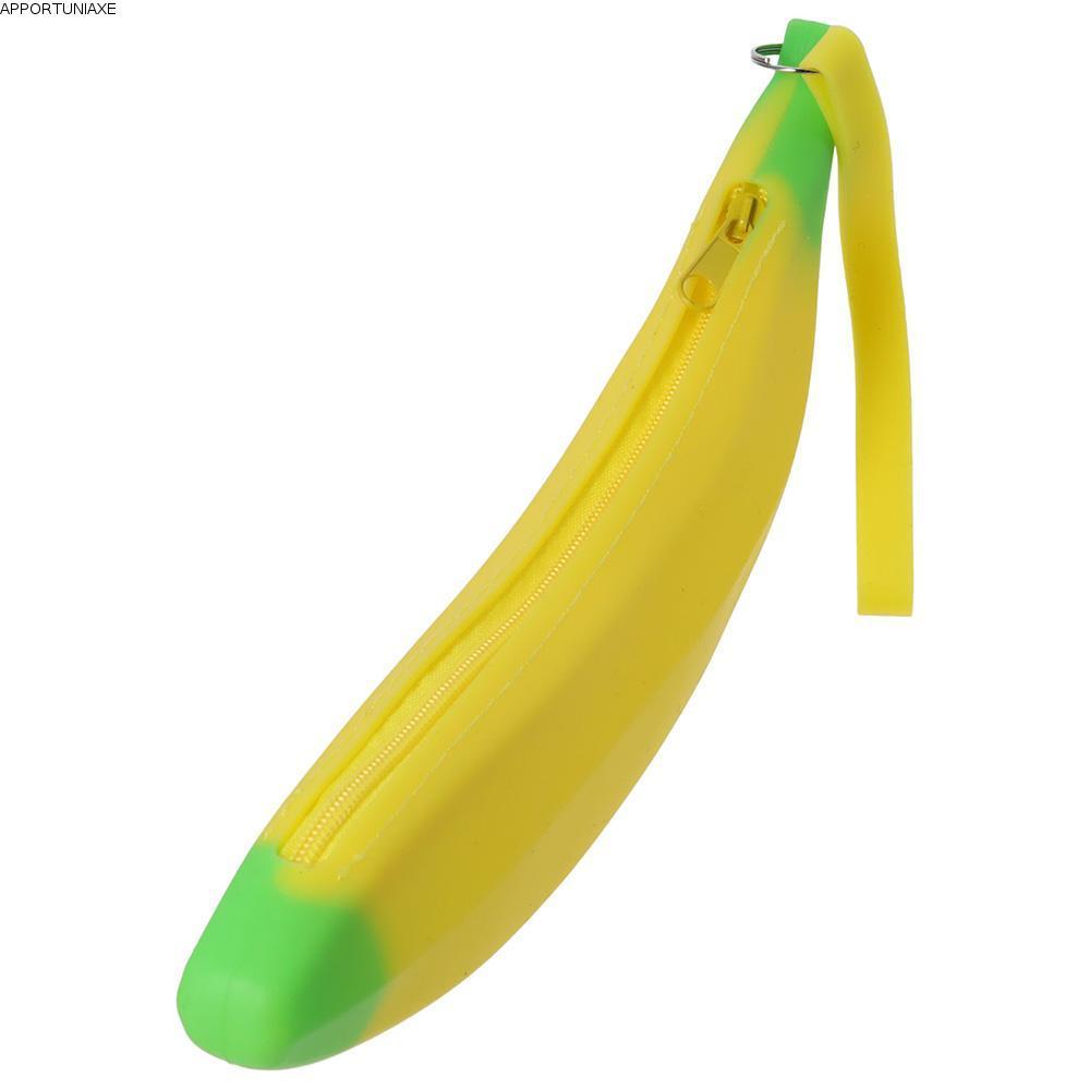 APPORTUNIAPY Banana Zero Wallet, 2.36*7.87 นิ้วซิลิโคนปากกากระเป๋า, สํานักงานดินสอรูปทรงกล้วยสีเหลือ