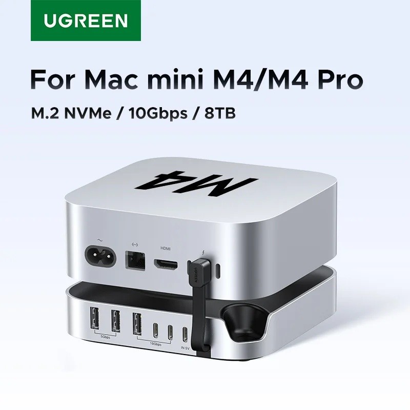 BABY UGREEN สถานีเชื่อมต่อ USB HUB สําหรับ Mac Mini M4 M4 Pro M.2 NVMe SSD 8TB สูงสุด 10Gbps พอร์ต U