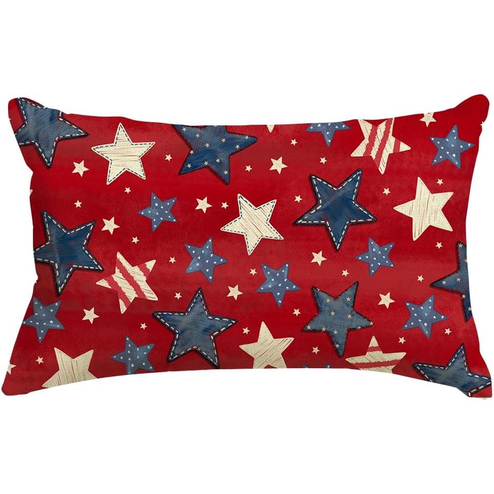 RABUSOFA 4th of July Patriotic Star หมอน 12x20 นิ้ว,สีแดงสีขาวสีฟ้า Americana Memorial Day Independe