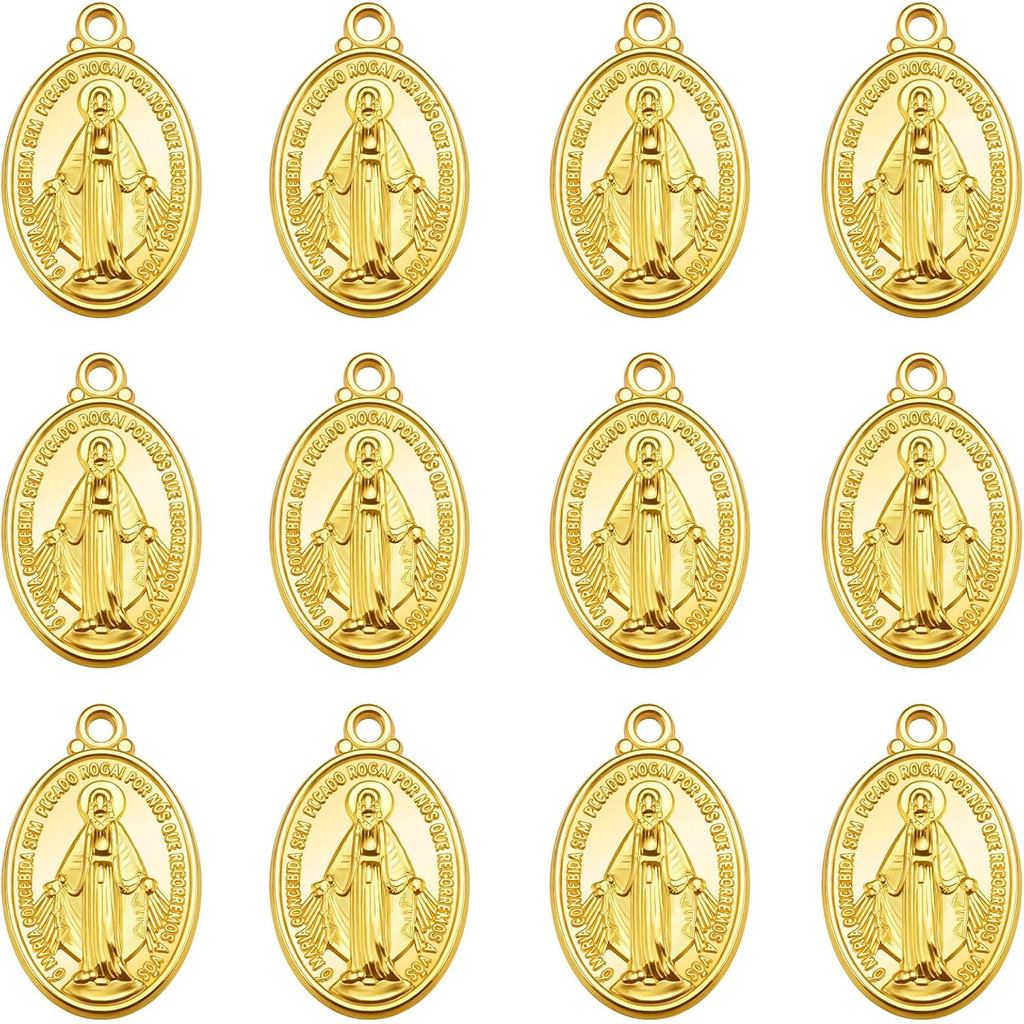 60 ชิ้นโลหะรูปไข่ Cruz Del Perdon Colica Virgen De Guadalube Charms ศาสนา Medalla De La Virgen Milag
